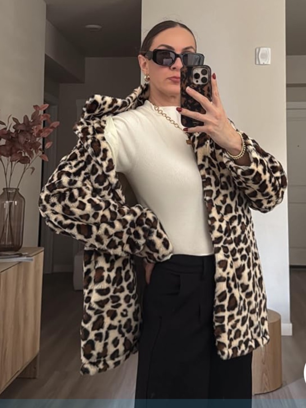 Leopard animal Print Faux Fur Coat - Women's cheetah Teddy Jacket